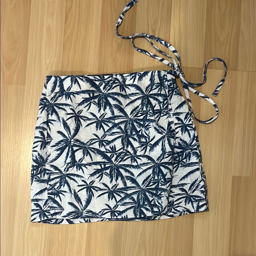 Blue and White Palm Print wrap Skirt